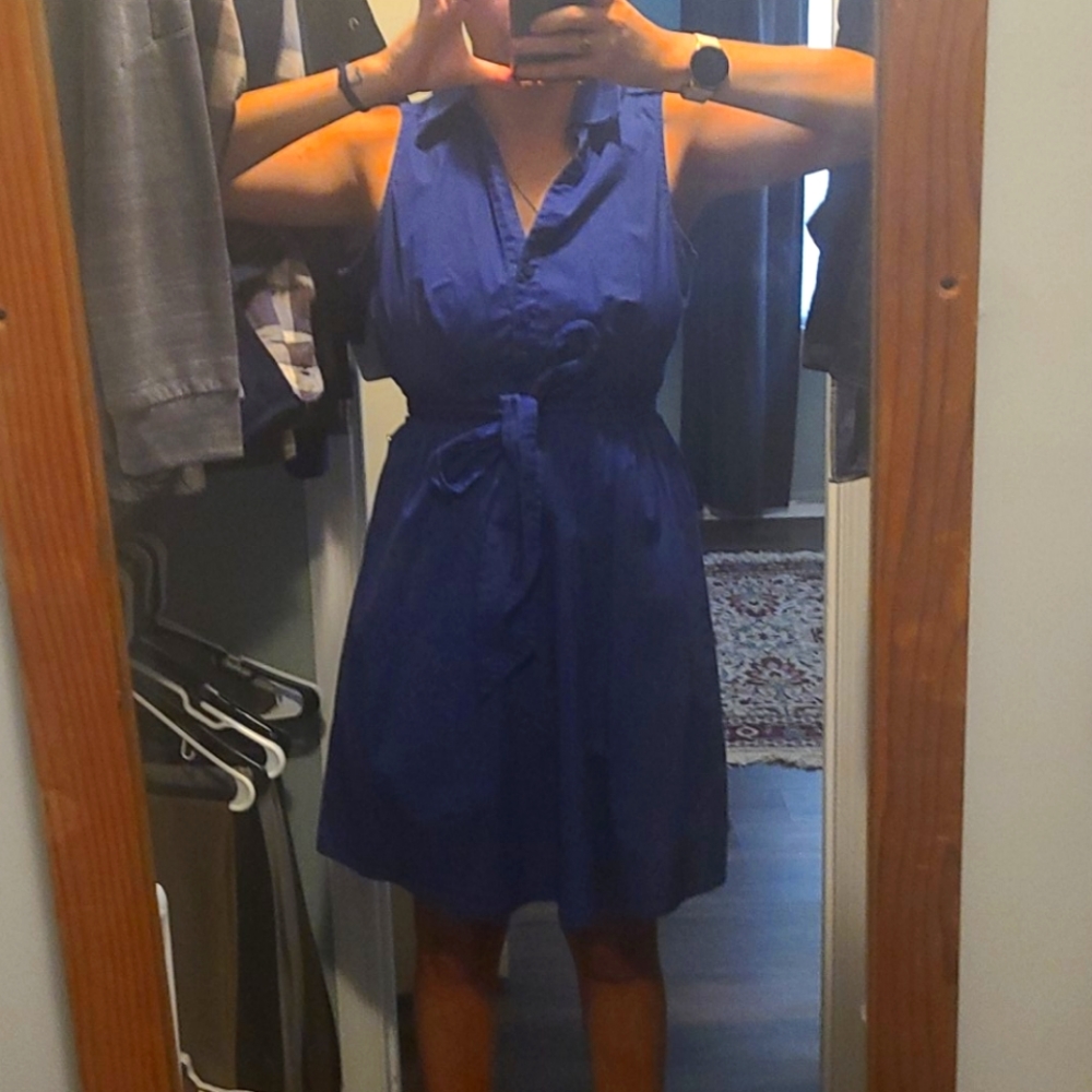 Navy blue cotton sleeveless dress 👗 Loft sz 2